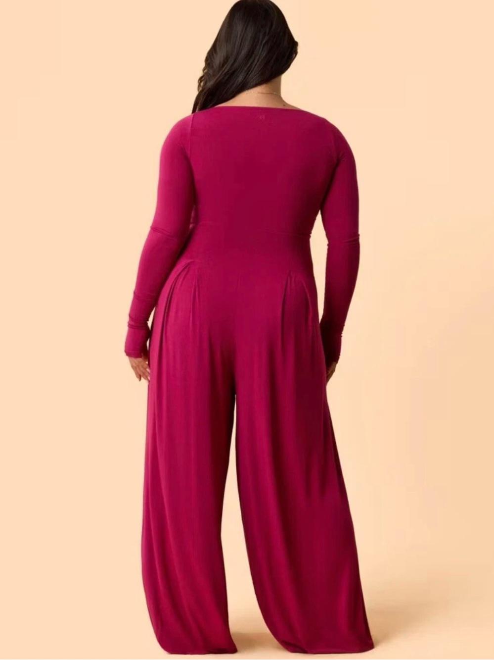 NWT Blogilates Cascade V-Neck Wide Leg Jumpsuit Burgundy Plus Size 3X - Picture 3 of 6